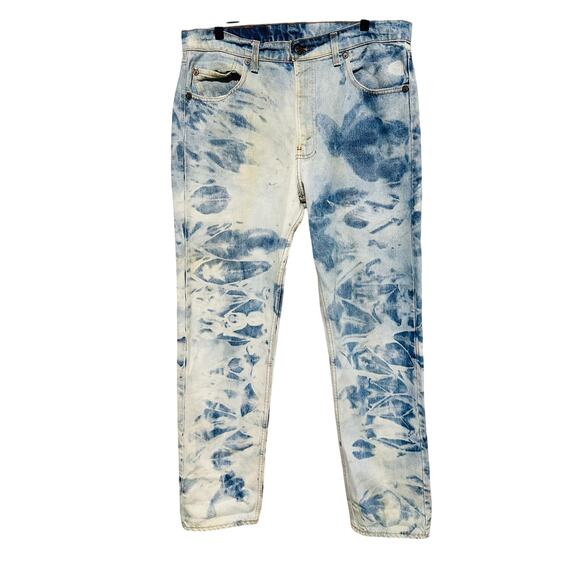 Vintage Levi’s Tie Dye 505 Style Wide Leg Bleached Washed Loose Fit Denim Jeans - Picture 1 of 10